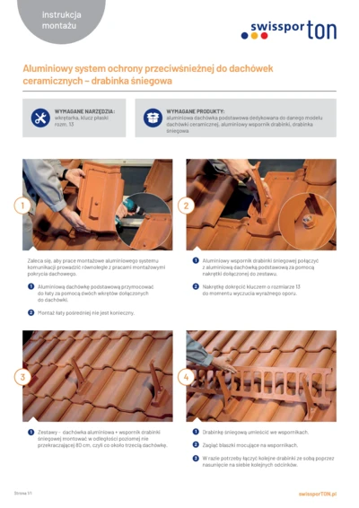 Instrukcja montażu - Aluminiowy system ochrony przeciwśnieżnej do dachówek  ceramicznych – drabinka śniegowa