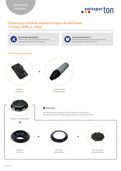 Instrukcja montażu - Ceramiczny kominek odpowietrzający do dachówek TITANIA, SIMPLA, KODA