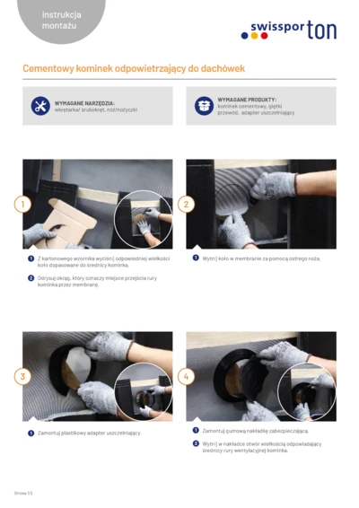 Instrukcja montażu - Cementowy kominek odpowietrzający do dachówek