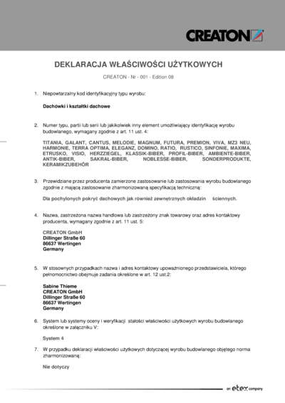 Deklaracja Właściwości Użytkowych (DOP) - PREMION