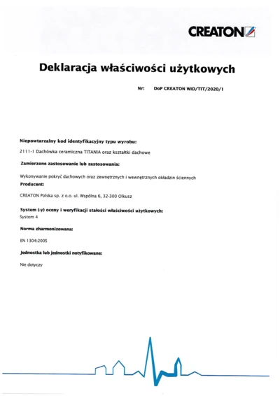 Deklaracja Właściwości Użytkowych (DOP) 2023 - TITANIA