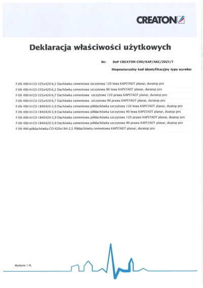 Deklaracja Właściwości Użytkowych (DOP 2) 2021 - KAPSTADT