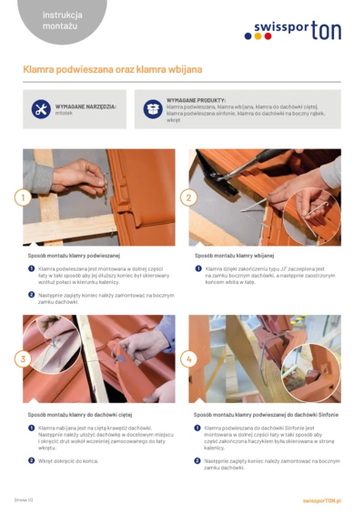 Instrukcja montażu - Klamra podwieszana oraz klamra wbijana
